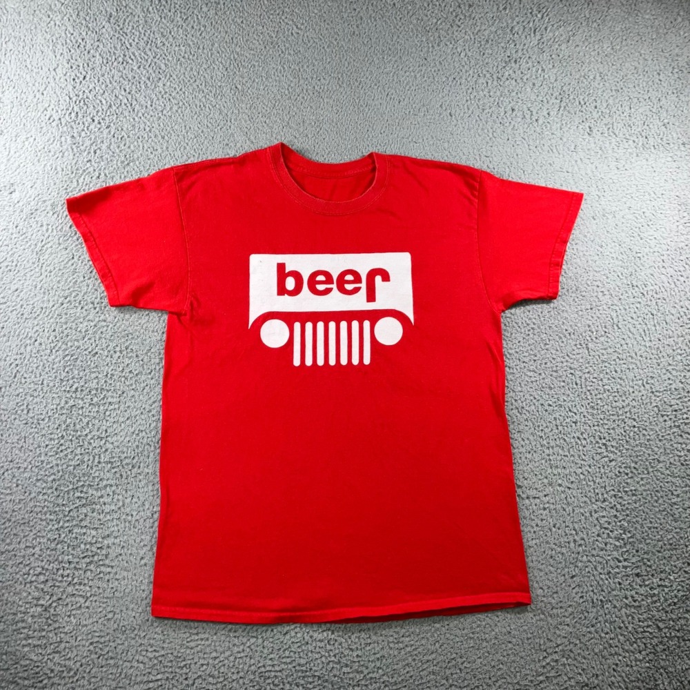 Beer Jeep Graphic T-Shirt Mens L Red Short Sleeve Funny Tee Outdoor Gorpcore